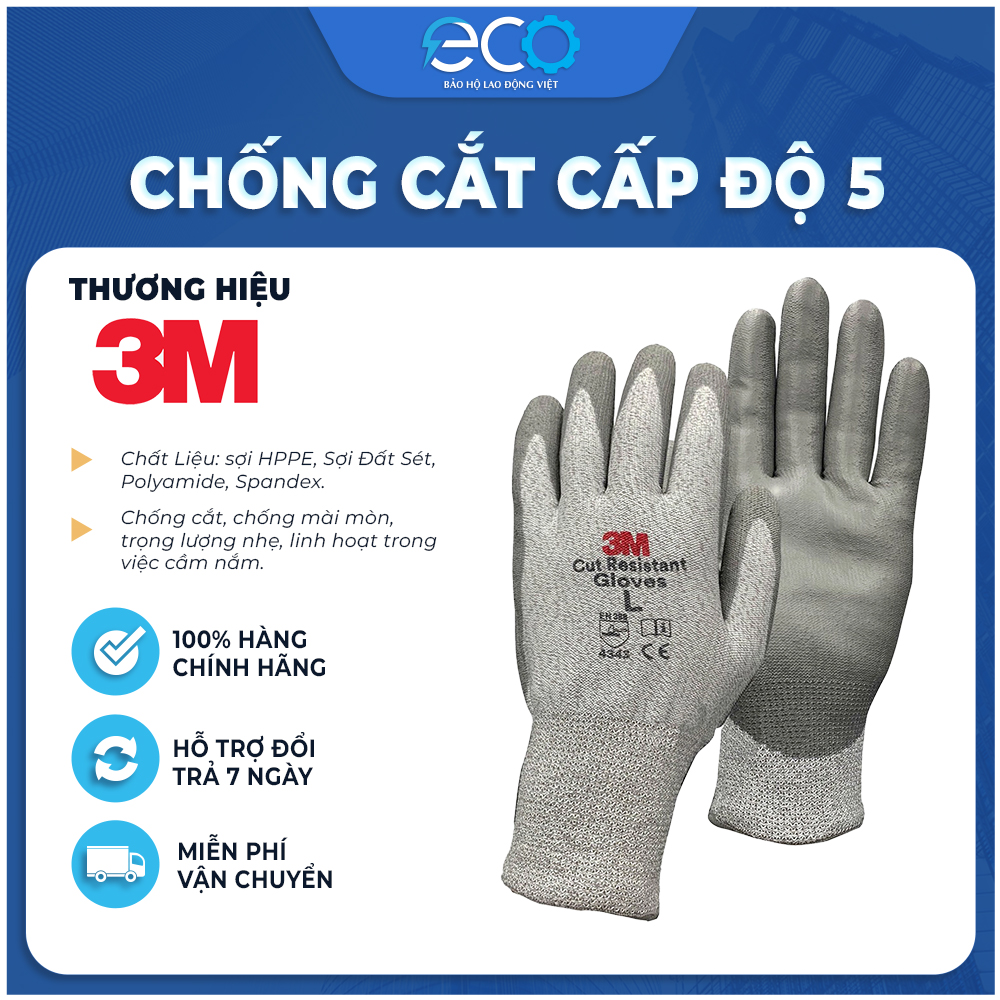 Găng tay chống cắt 3M cấp độ 5 chống mài mòn vật sắc nhọn chính hãng