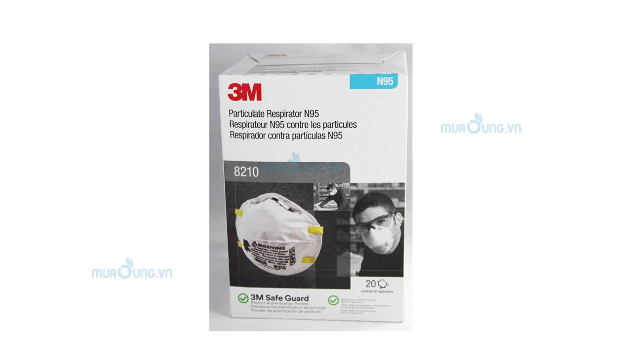 Khẩu trang 3M 8210 N95 kháng khuẩn, chống bụi siêu mịn combo 5 Cái