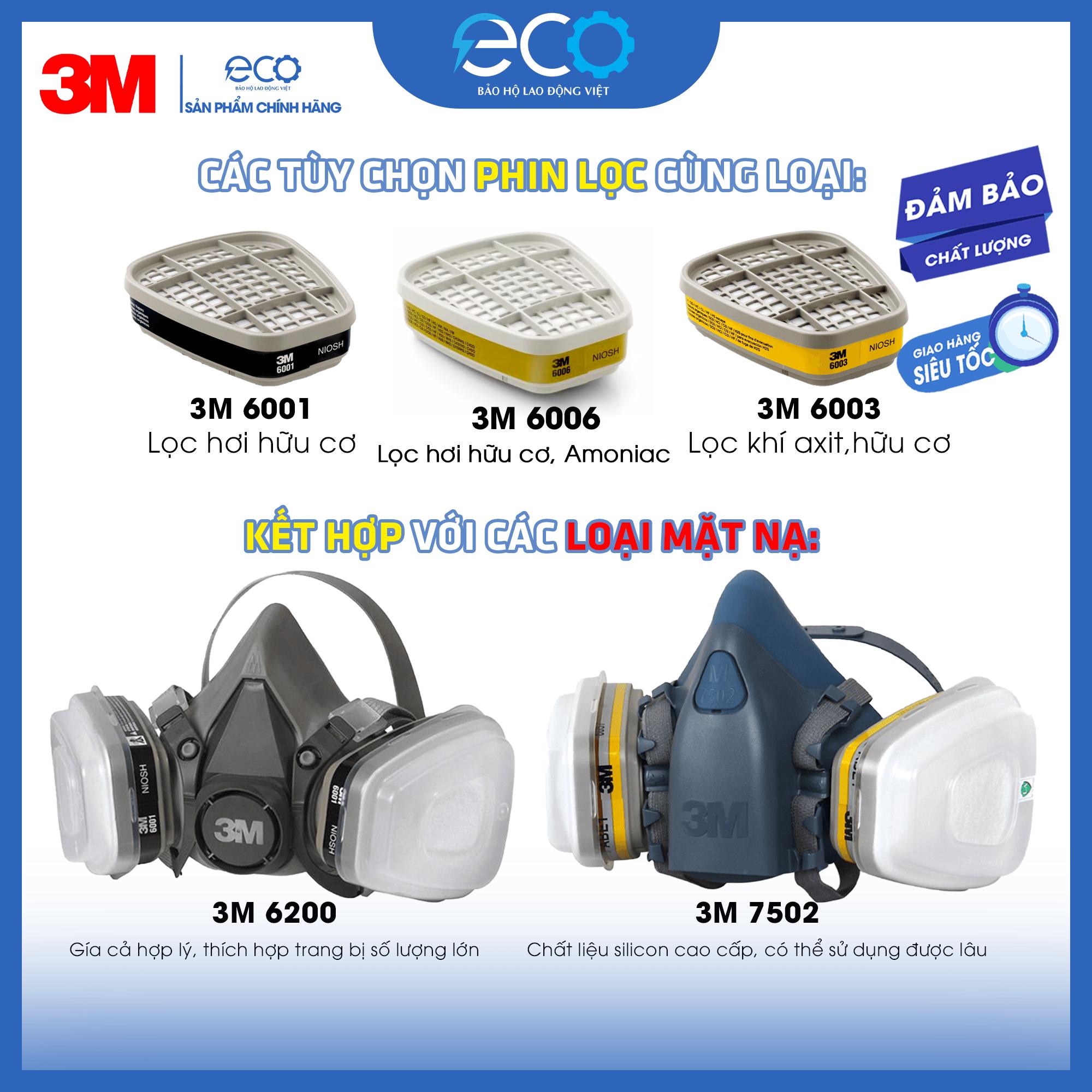 Bộ Phin Lọc 3M 6001 - 6003 - 6006 + 5N11 & 501 | Lọc Hơi Độc, Bụi Mịn, Bảo Vệ Hô Hấp Trong Môi Trường Hóa Chất Nguy Hiểm