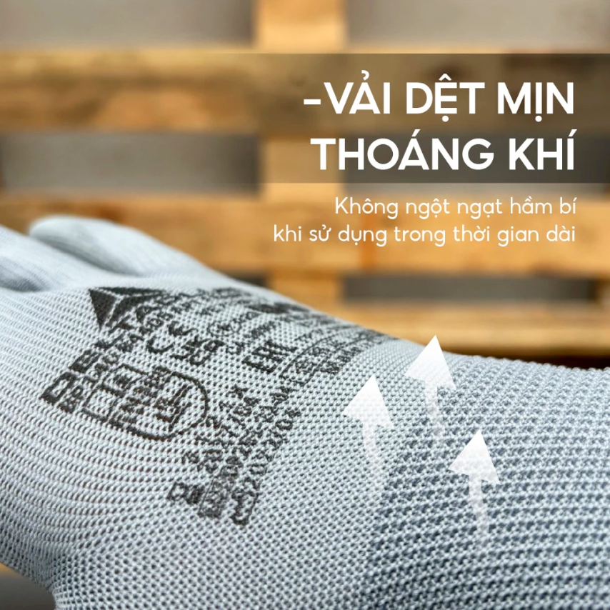 Găng tay bảo hộ lao động Deltaplus VE702PG phủ PU ôm tay, dễ cầm nắm, chống dầu, sửa chữa, vận hành