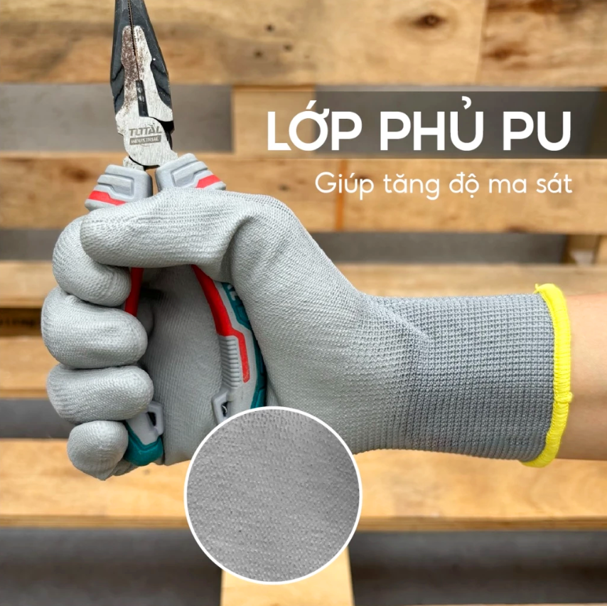 Găng tay bảo hộ lao động Deltaplus VE702PG phủ PU ôm tay, dễ cầm nắm, chống dầu, sửa chữa, vận hành