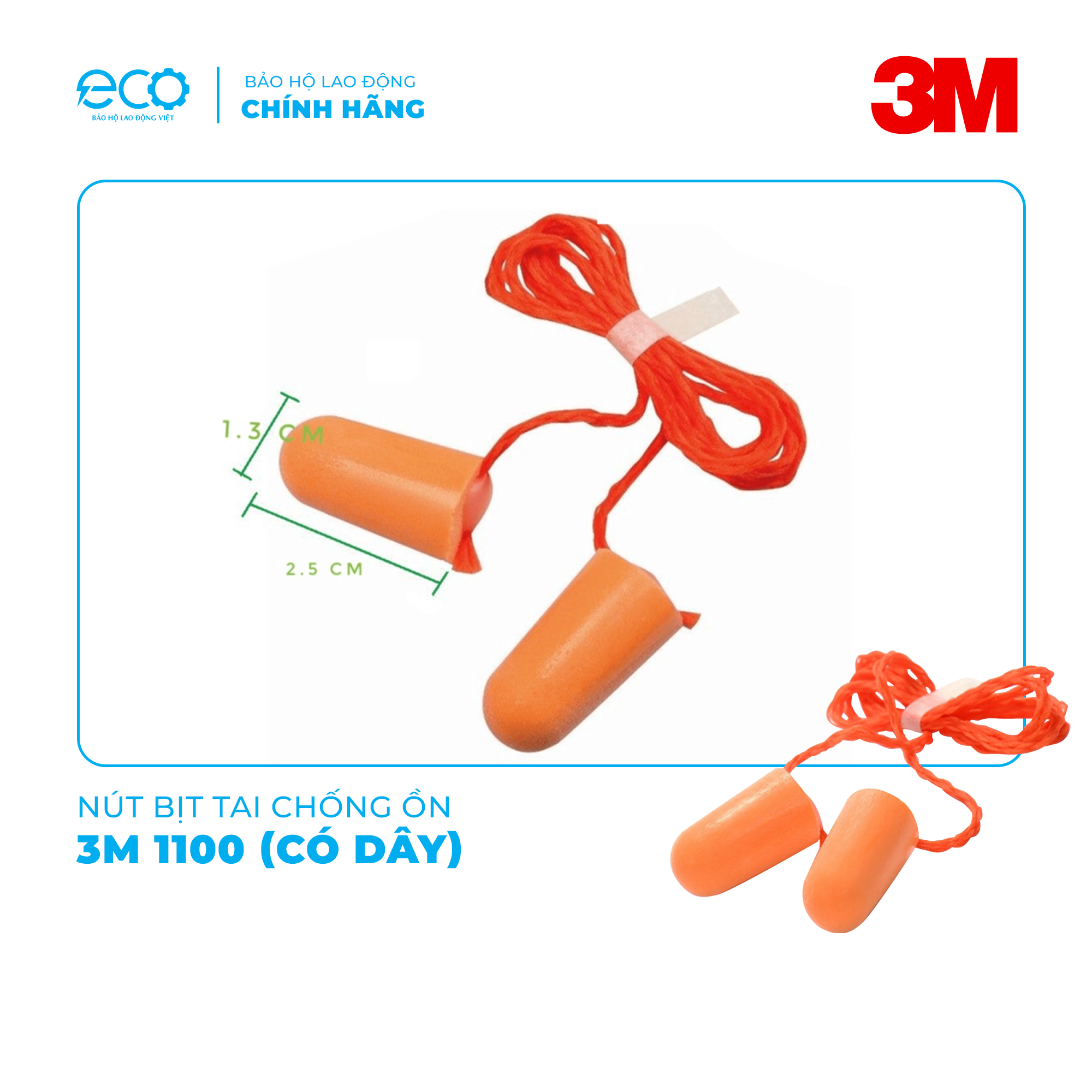 Nút bịt tai chống ồn cao cấp 3M 1110 có dây đeo, êm tai không đau nhức