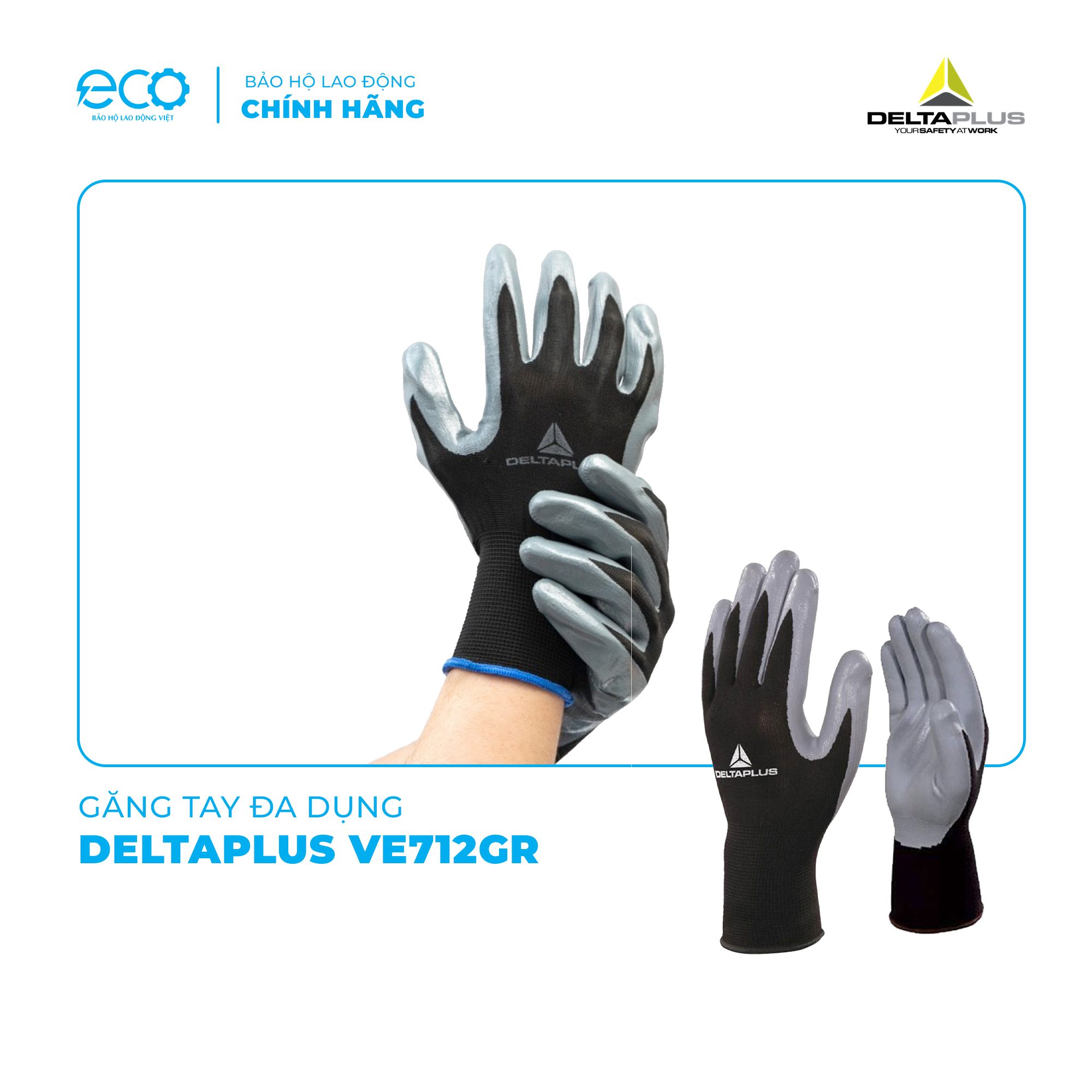Găng tay bảo hộ đa dụng phủ PU chống cắt, trơn trượt Deltaplus VE712GR