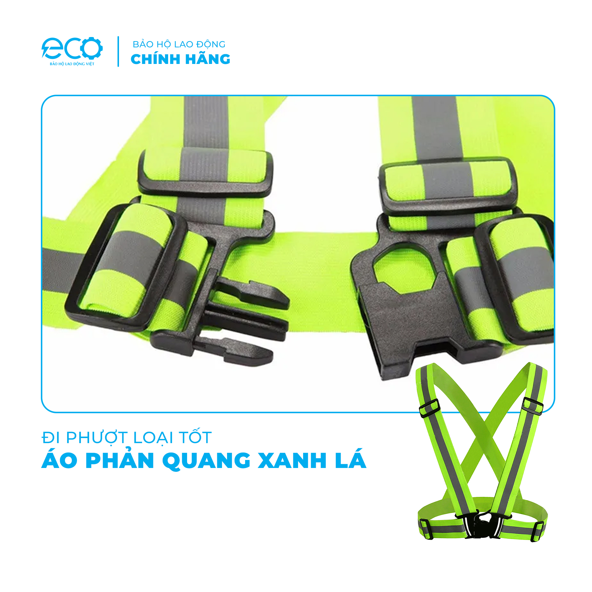 Áo phản quang xanh lá đi phượt loại tốt có khoá cài, dây đai thun độ phát sáng ban đêm tốt
