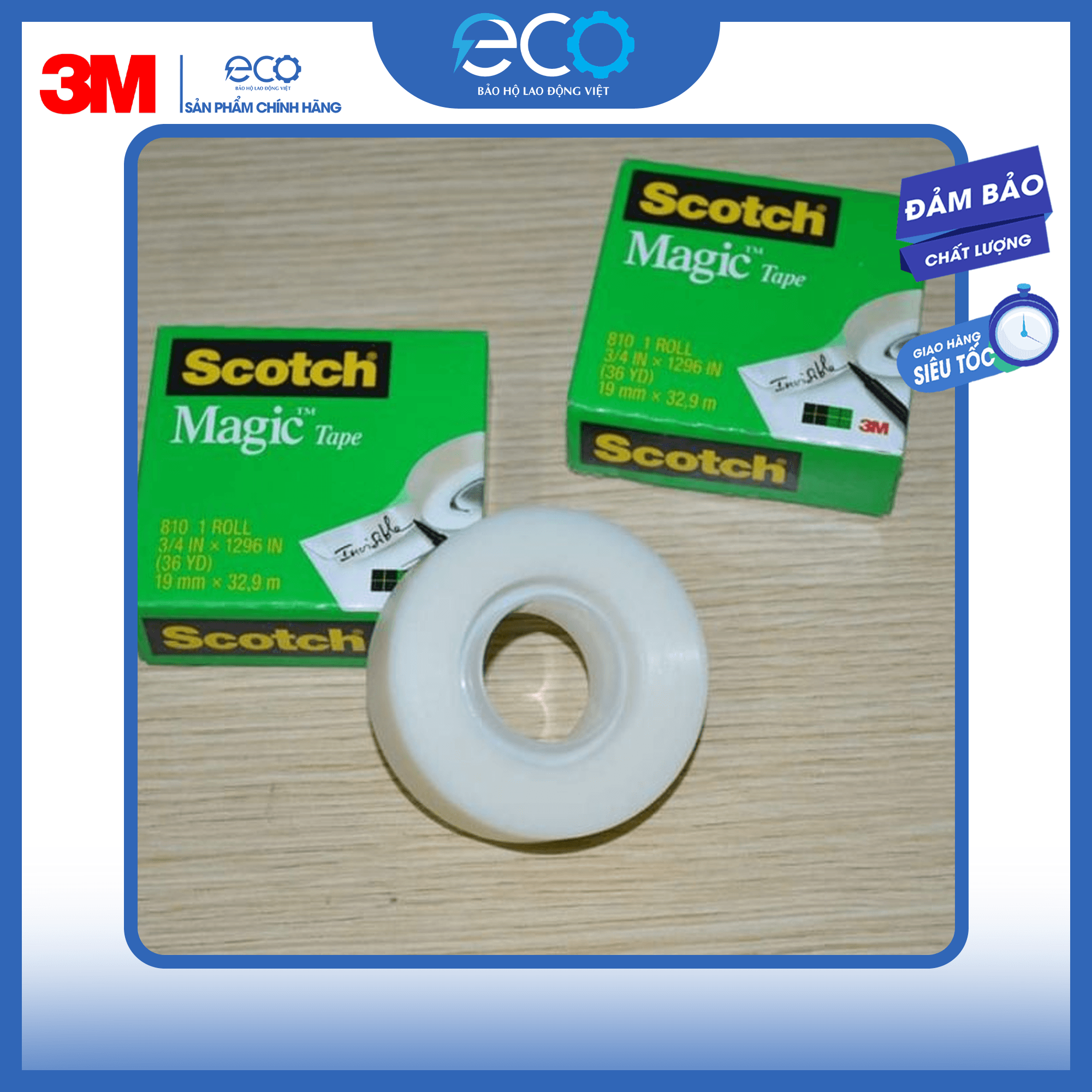 Băng keo trong suốt dán tiền và hồ sơ 3M 810 siêu dính, viết lên được, xé được bằng tay (19mm x 33m)