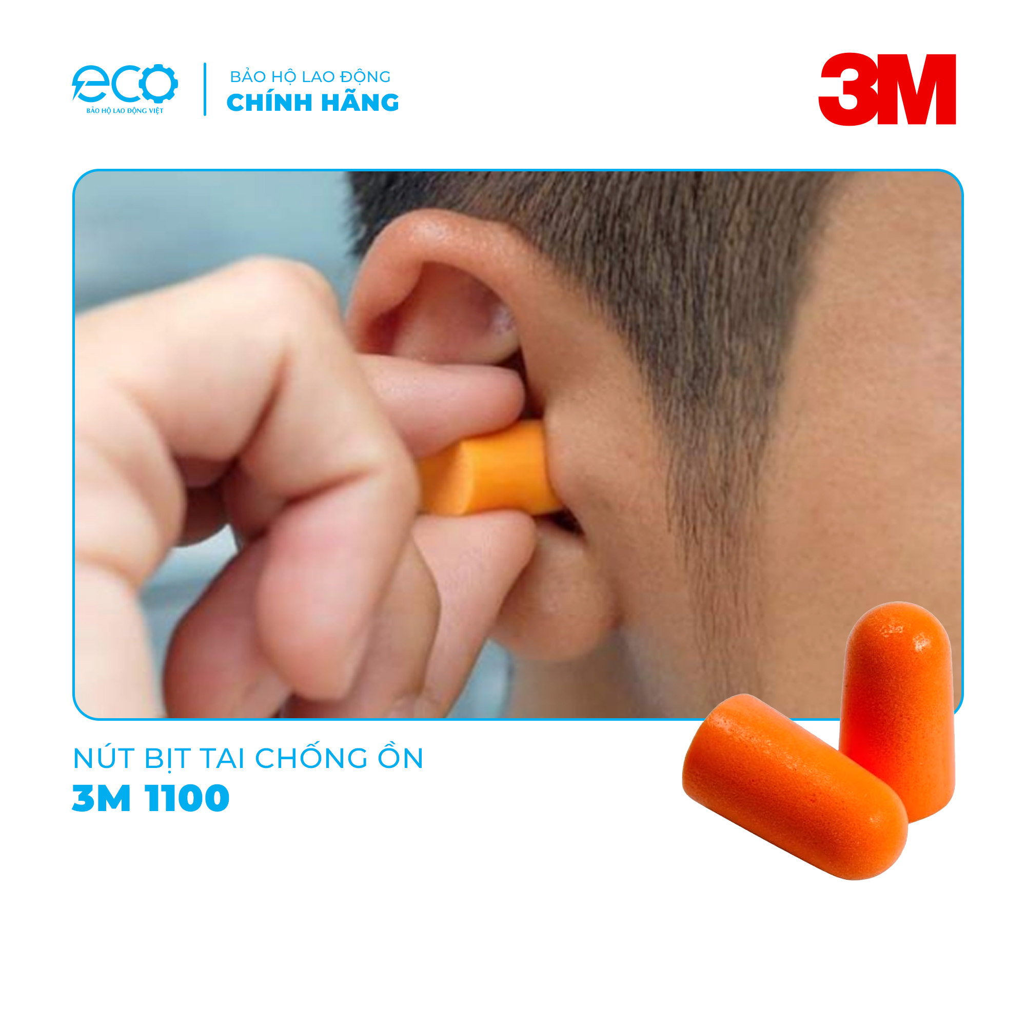 Nút tai chống ồn dạng bọt xốp không dây 3M 1100 giảm tiếng ồn 29dB, hàng chính hãng 3M