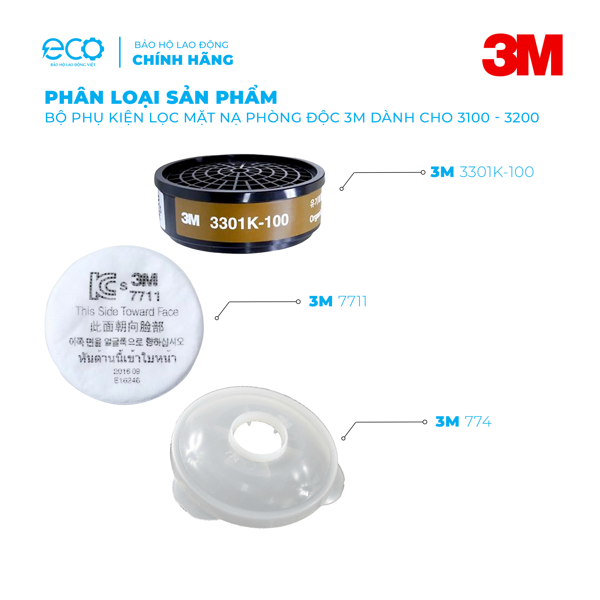 Bộ phụ kiện lọc mặt nạ phòng độc 3M dành cho mặt nạ 3100 - 3200