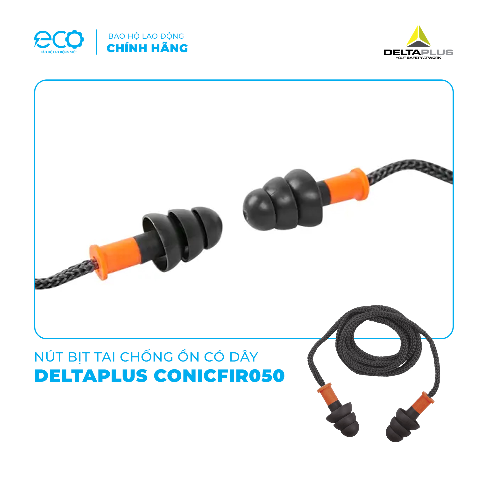 Nút Tai Chống Ồn 29dB DeltaPlus Conicfir050 Chính Hãng – Có Dây, Giảm Ồn Công Trường, Xưởng Cơ Khí