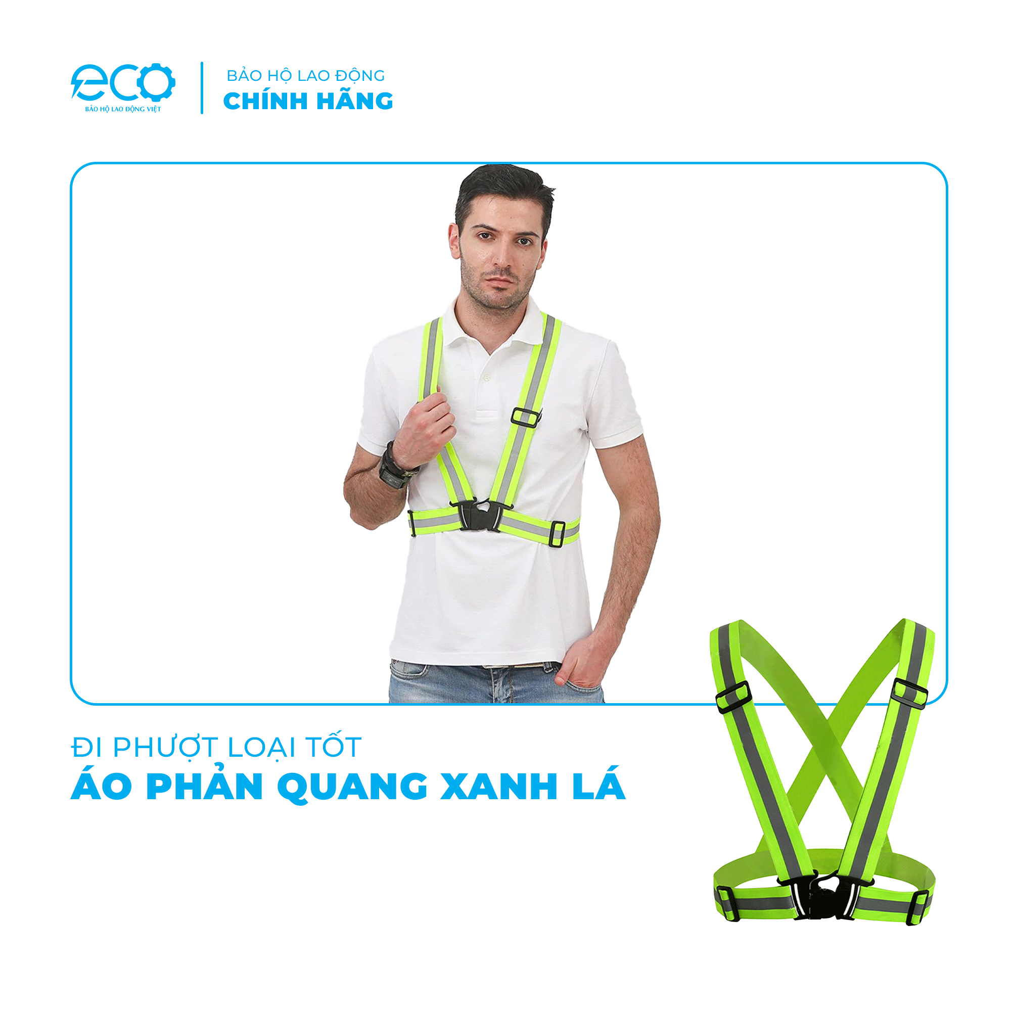 Áo phản quang xanh lá đi phượt loại tốt có khoá cài, dây đai thun độ phát sáng ban đêm tốt