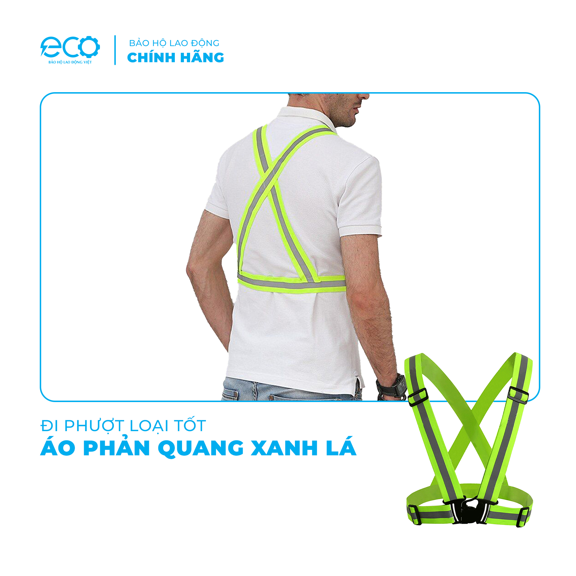 Áo phản quang xanh lá đi phượt loại tốt có khoá cài, dây đai thun độ phát sáng ban đêm tốt