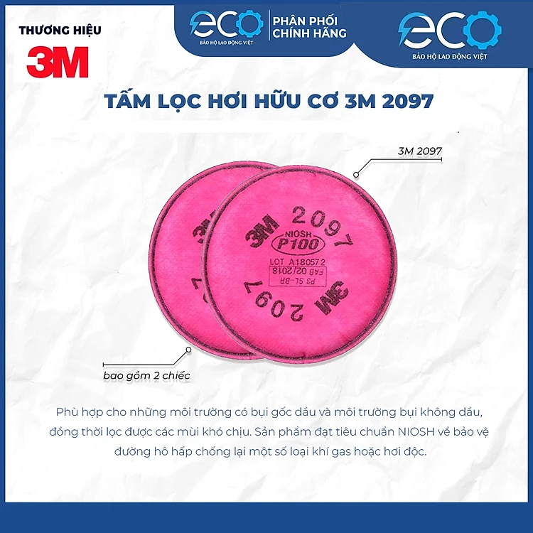 Phin lọc 3M 2097 chống độc, chống giọt bắn, lọc bụi mịn pm2.5, khói hàn, 3M chính hãng 1 cặp ( 2 chiếc)