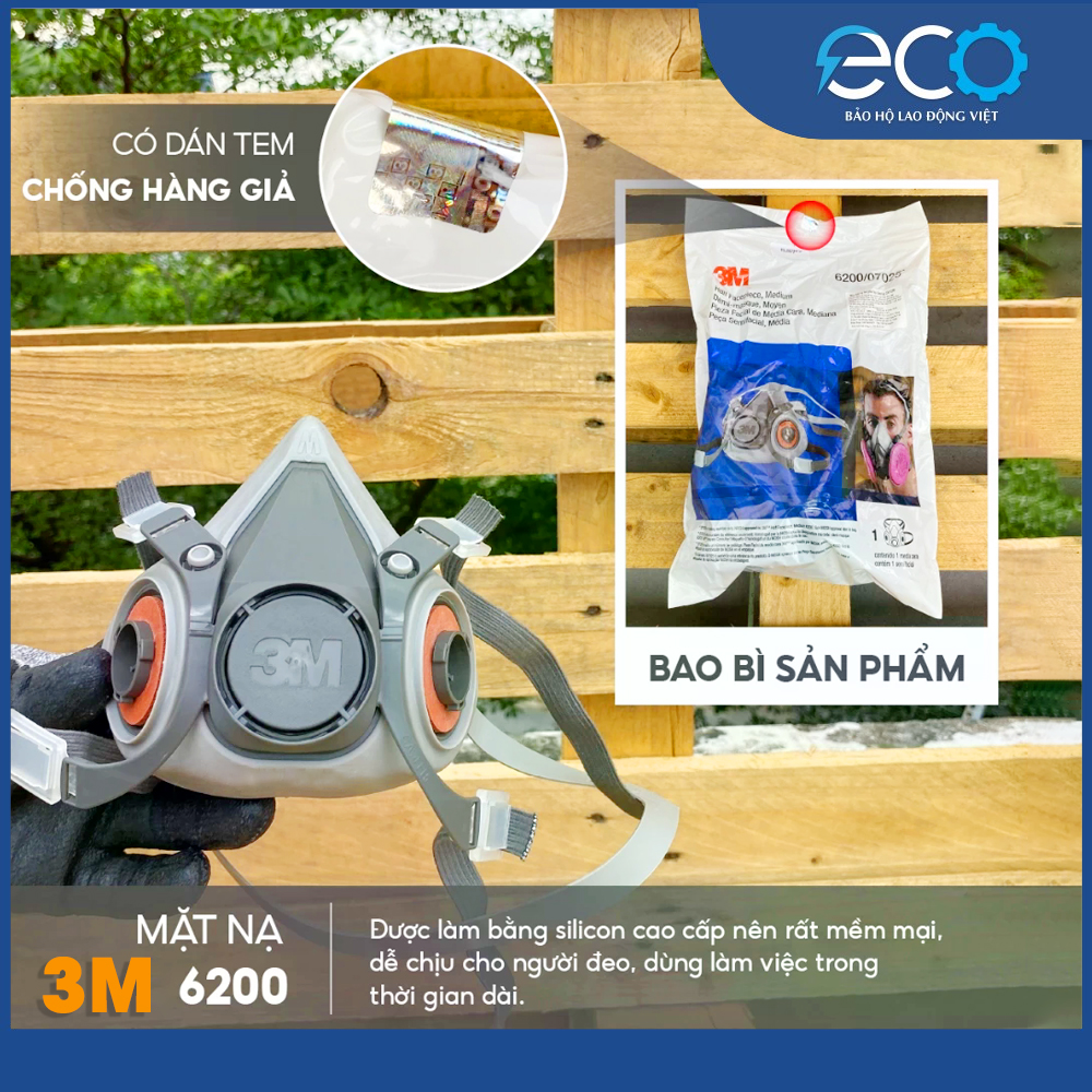 Combo (7 món) mặt nạ phòng độc 3M 6100/6200/6300 với phin lọc 3M 6001 kết hợp tấm lọc bụi 5N11 cùng nắp giữ 501. Mặt nạ chống bụi, chống độc, dùng phun sơn, phun thuốc