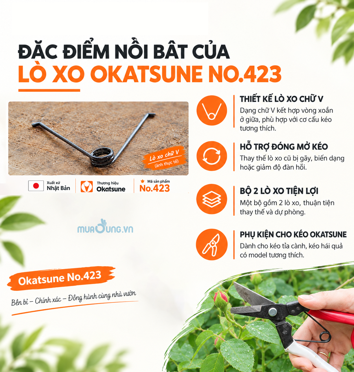 Bộ 2 Lò Xo Thay Thế Okatsune No.423 Nhật Bản – Lò Xo Cho Kéo Tỉa Hái Quả