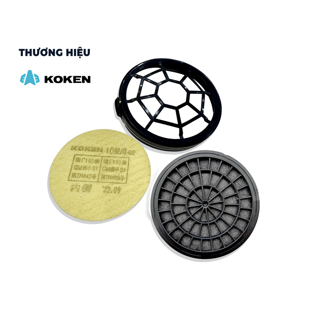Combo Phin lọc KGC-10C + Nắp + Miếng lọc bụi cho mặt nạ phòng độc Koken G7 Nhật Bản