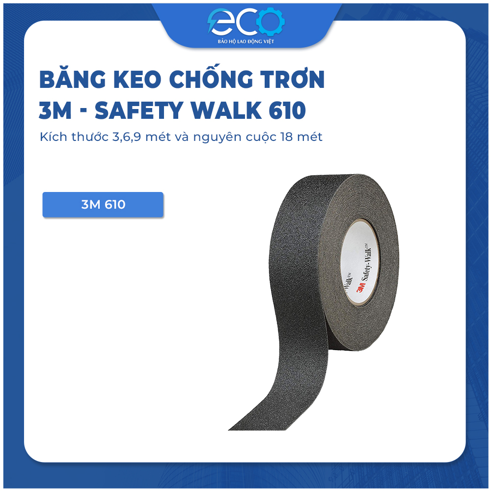 Băng keo chống trơn trượt 3M Safety Walk 610 m&agrave;u đen &ndash; Bề mặt nh&aacute;m, chống trượt cầu thang v&agrave; s&agrave;n