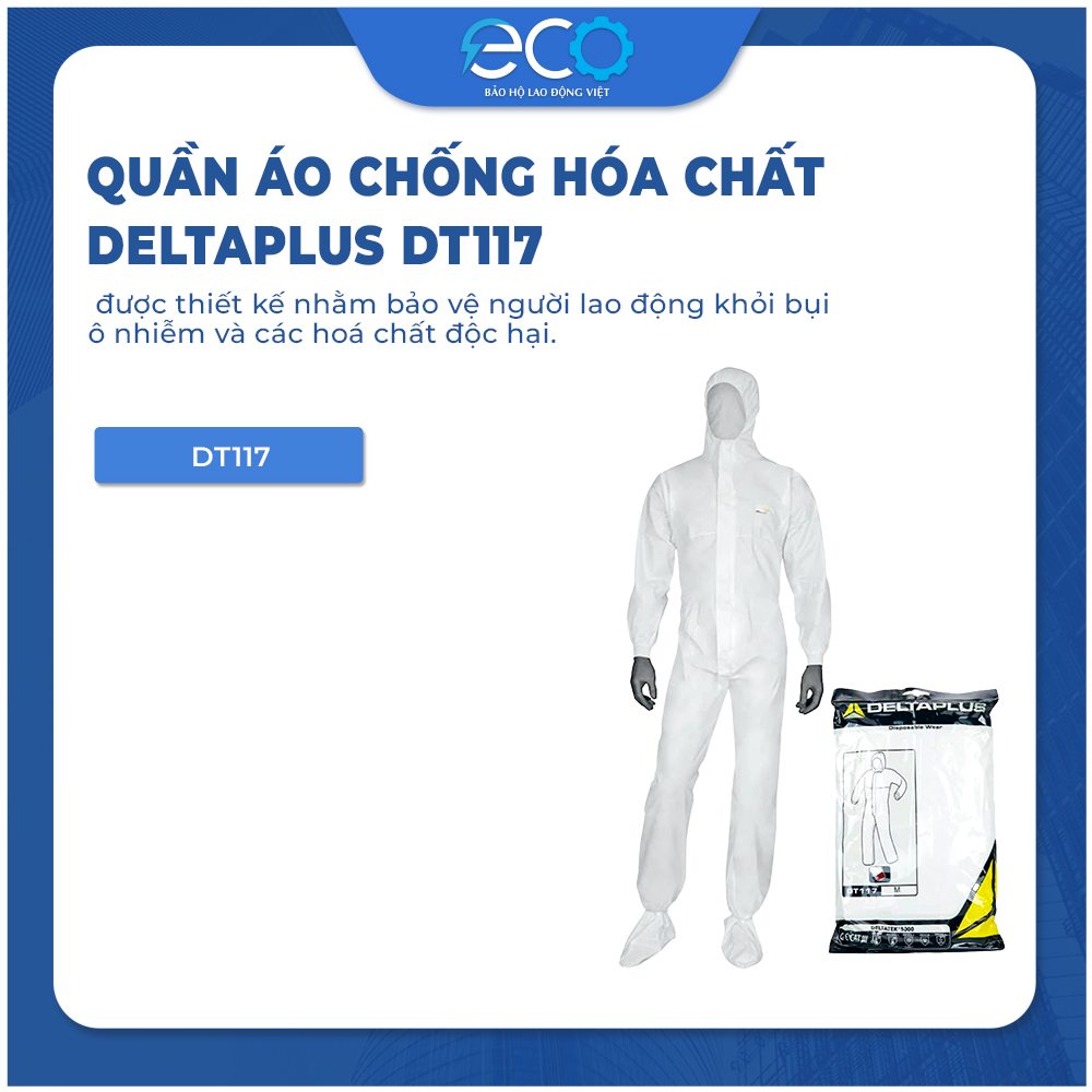 Bộ Quần Áo Bảo Hộ Deltaplus DT117 – Chống Hóa Chất, Nhiễm Xạ, Chống Tĩnh Điện, Dùng Trong Công Nghiệp – Đồ Bảo Hộ Toàn Thân