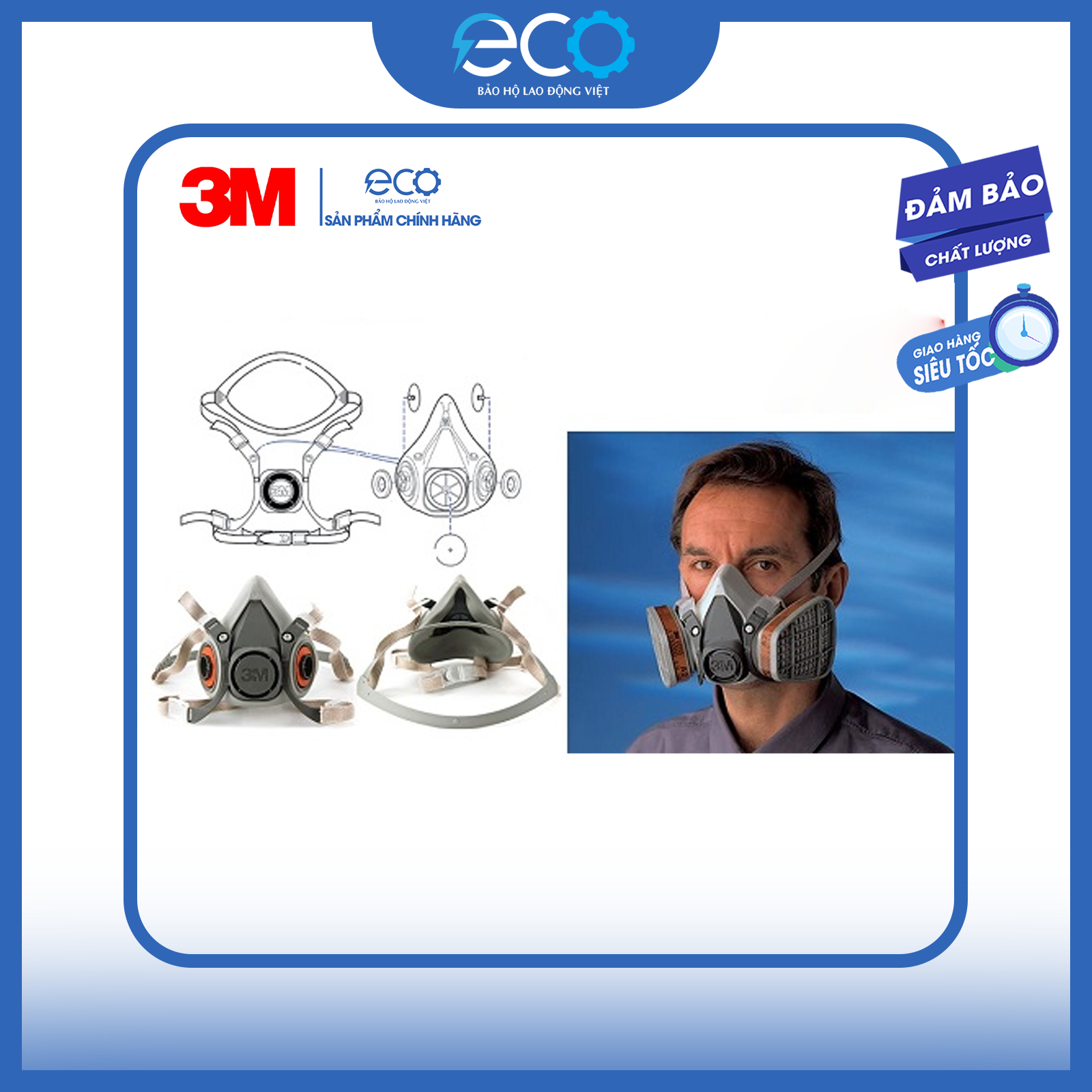 Mặt nạ phòng độc 3M 6100 / 6200 / 6300 chất liệu silicone mềm mại (chưa gồm phin lọc)