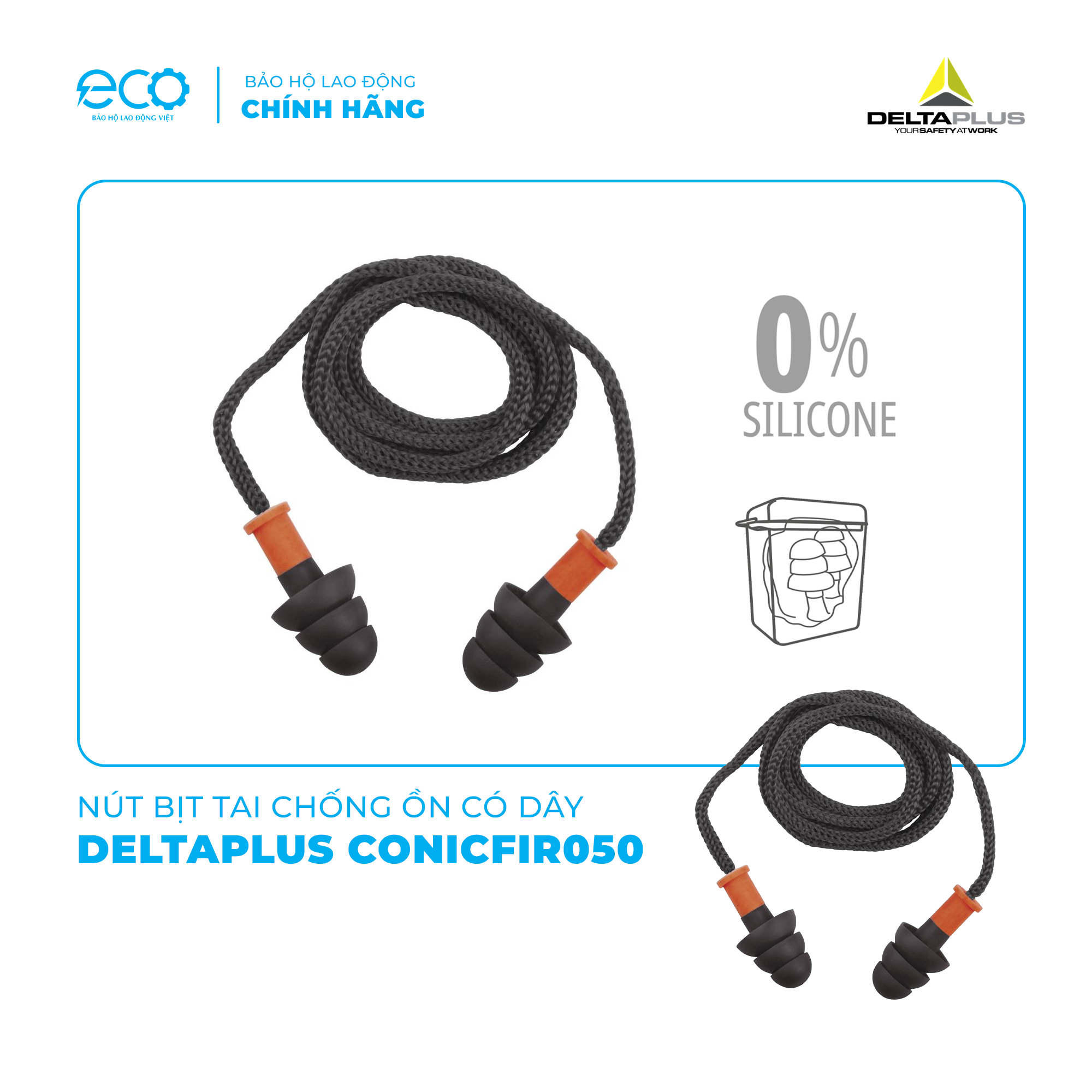 N&uacute;t tai chống ồnn 29dB DeltaPlus Conicfir050 ch&iacute;nh h&atilde;ng &ndash; c&oacute; d&acirc;y, giảm ồn c&ocirc;ng trường, xưởng cơ kh&iacute;