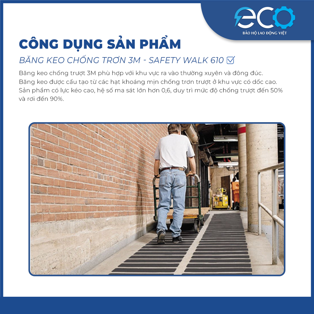 Băng keo chống trơn trượt 3M Safety Walk 610 m&agrave;u đen &ndash; Bề mặt nh&aacute;m, chống trượt cầu thang v&agrave; s&agrave;n
