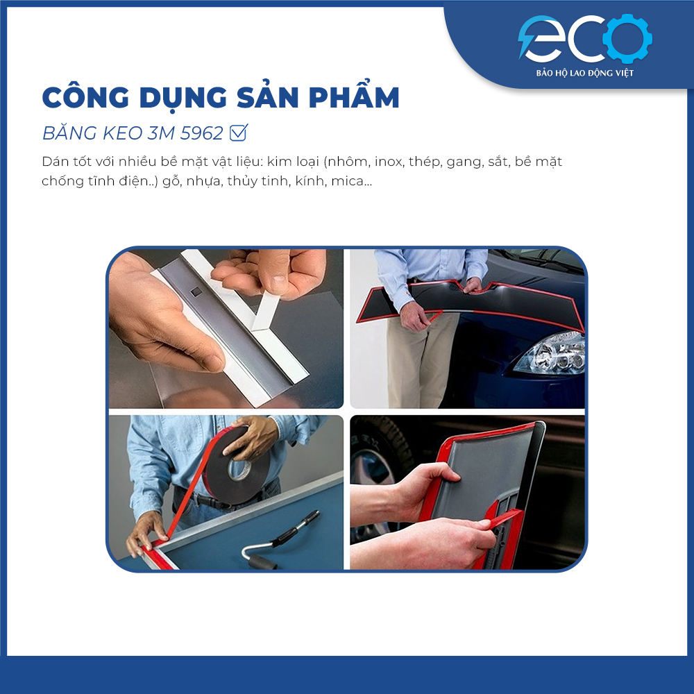 Băng keo cường lực 2 mặt si&ecirc;u d&iacute;nh 3M 5962 k&iacute;ch thước (12mm x d&agrave;i 5.5m) ch&iacute;nh h&atilde;ng
