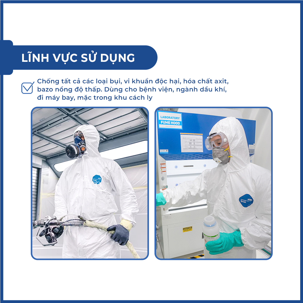 Bộ quần áo chống hóa chất, phun thuốc trừ sâu, chống dịch Dupont Tyvek 400 màu trắng