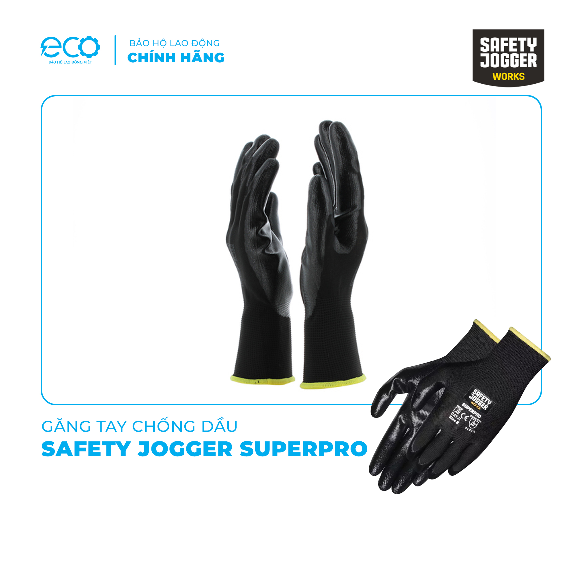 Găng tay chống dầu Jogger Superpro, găng tay đa năng, phủ nutrile, Bao ôm tay thoáng khí, chống trơn trượt, cơ khí