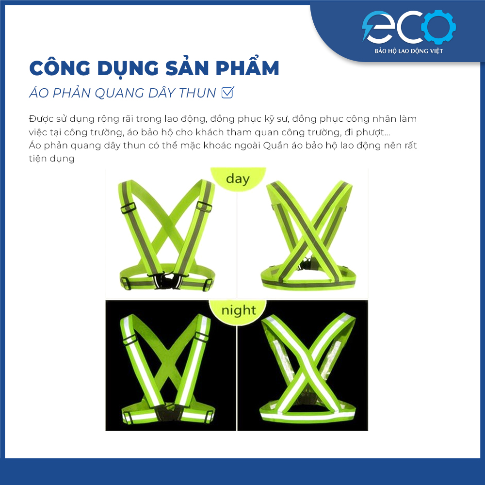 Áo phản quang xanh lá đi phượt – Khóa cài, Dây Đai Thun, Tăng khả năng nhận diện ban đêm