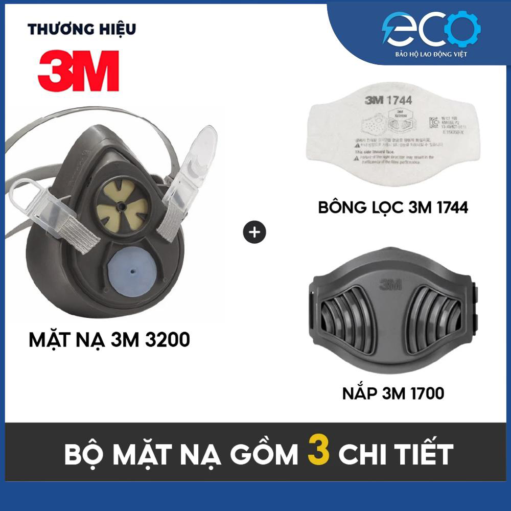 Mặt nạ phòng bụi 3M 3100, 3200 kèm tấm lọc bụi 3M 1774 và nắp giữ tấm lọc bụi 3M 1700