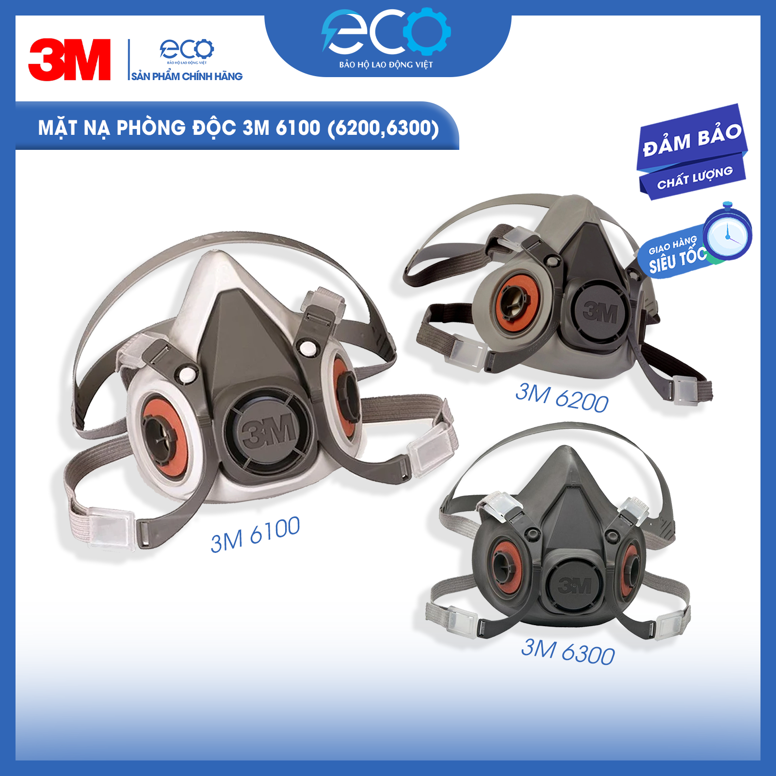 Mặt nạ phòng độc 3M 6100 / 6200 / 6300 chất liệu silicone mềm mại (chưa gồm phin lọc)