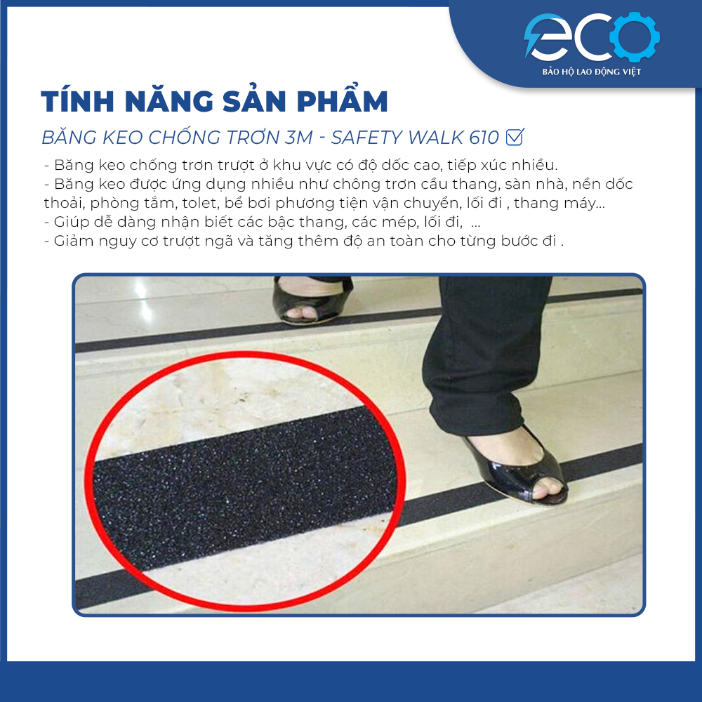 Băng keo chống trơn trượt 3M Safety Walk 610 m&agrave;u đen &ndash; Bề mặt nh&aacute;m, chống trượt cầu thang v&agrave; s&agrave;n