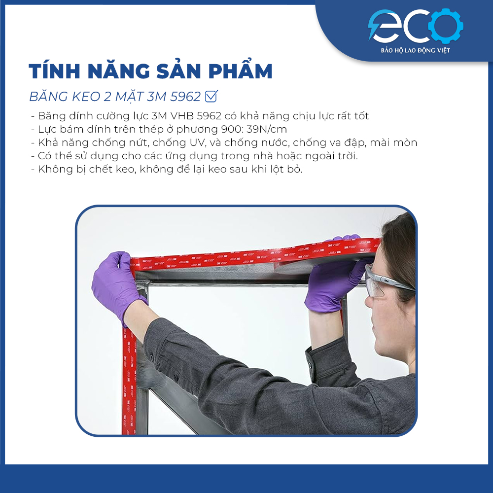 Băng keo cường lực 2 mặt si&ecirc;u d&iacute;nh 3M 5962 k&iacute;ch thước (12mm x d&agrave;i 5.5m) ch&iacute;nh h&atilde;ng