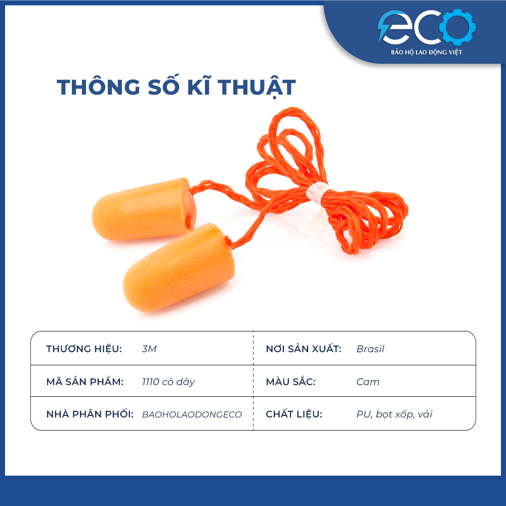 5 cặp nút bịt tai chống ồn 3M 1110 có dây chính hãng – Êm tai, giảm tiếng ồn hiệu quả