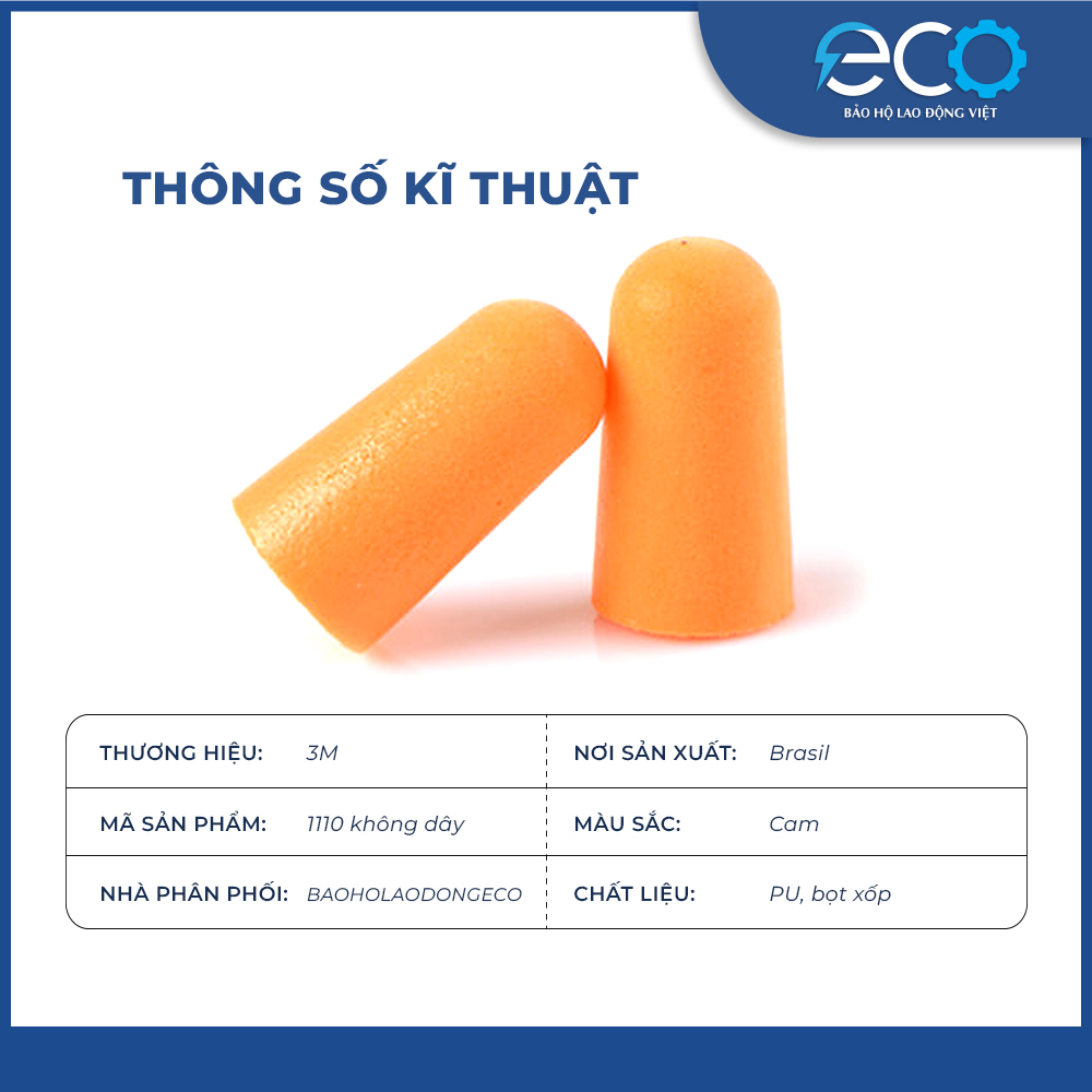 5 cặp n&uacute;t tai chống ồn 3M 1100 kh&ocirc;ng d&acirc;y ch&iacute;nh h&atilde;ng &ndash; Bọt xốp mềm, giảm ồn 29dB