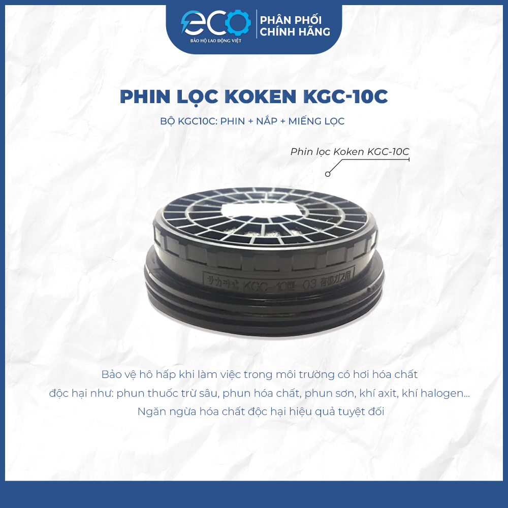 Combo Phin lọc KGC-10C + Nắp + Miếng lọc bụi cho mặt nạ ph&ograve;ng độc Koken G7 Nhật Bản