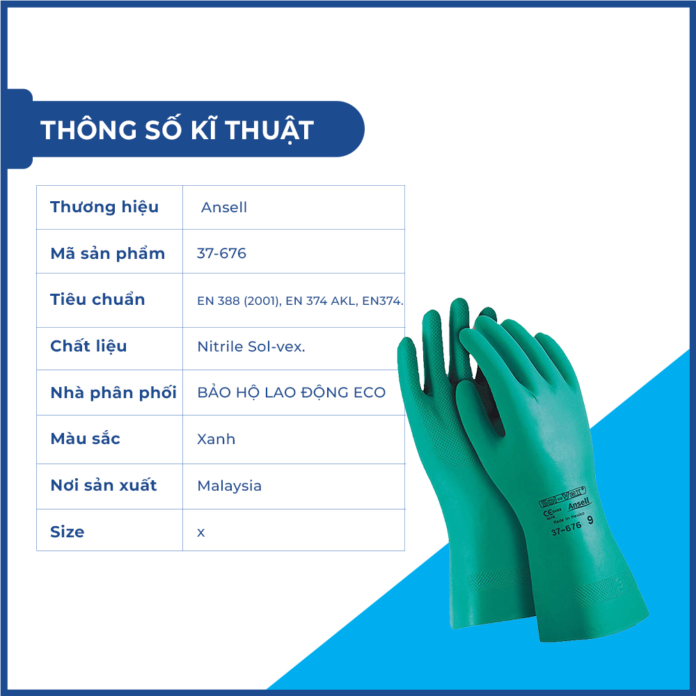Găng tay chống hóa chất Ansell 37-676 chính hãng