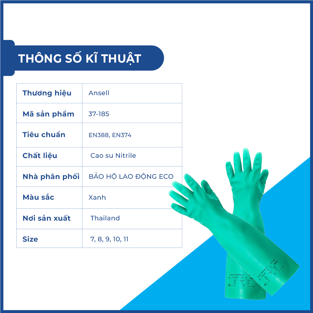 Găng tay Ansell 37-185 chống nước, chống h&oacute;a chất