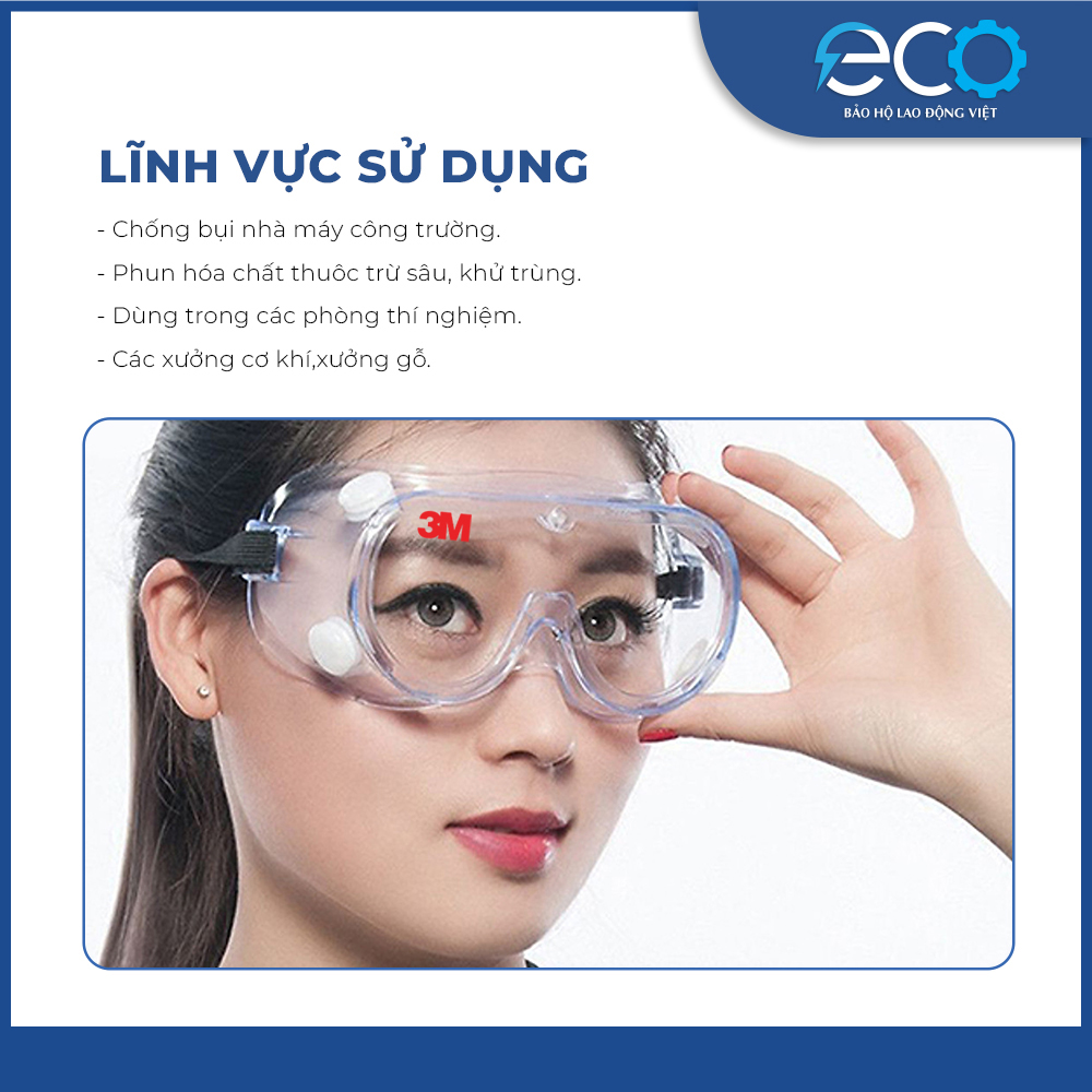 Kính chống hóa chất 3M 1621 - 1621AF chống văng bắn hoá chất, bụi, chống tia UV, chống đọng sương