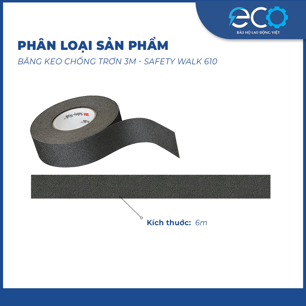 Băng keo chống trơn trượt 3M Safety Walk 610 m&agrave;u đen &ndash; Bề mặt nh&aacute;m, chống trượt cầu thang v&agrave; s&agrave;n