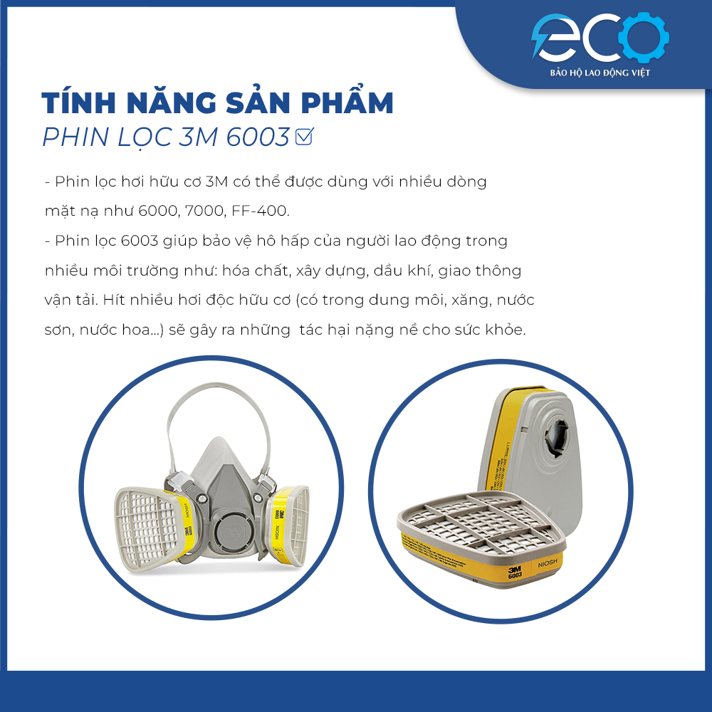 1 cặp phin lọc than hoạt tính 3M 6003 lọc hơi hữu cơ và khí axit, phun thuốc, phun sơn
