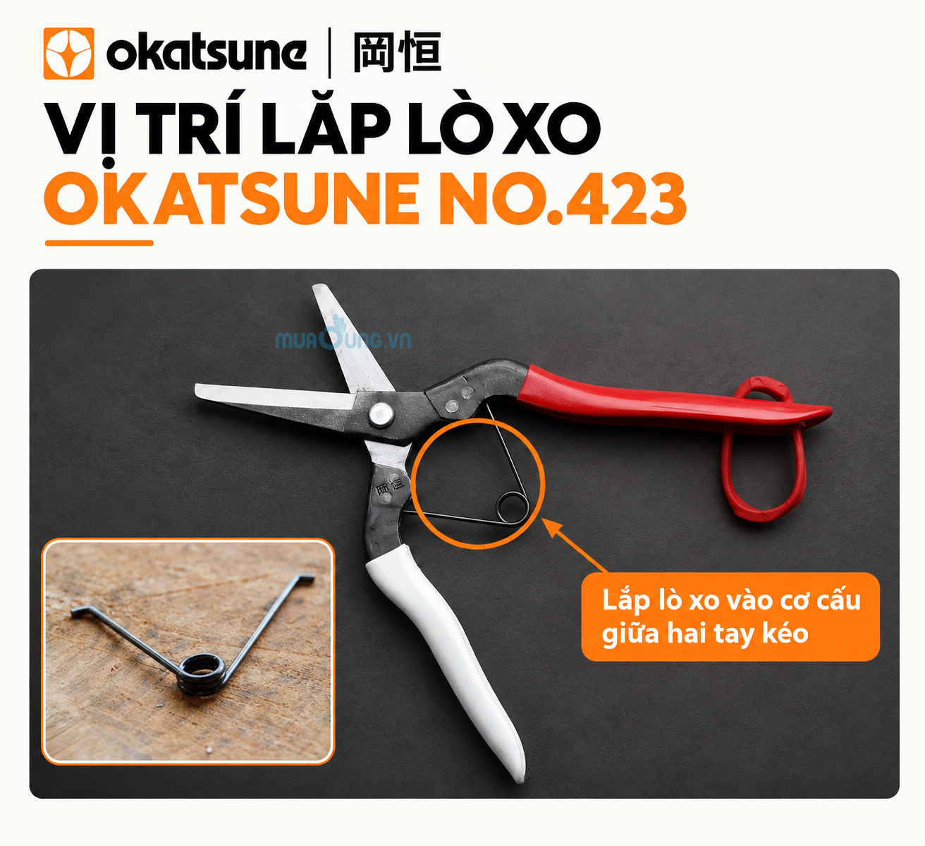 Lò Xo Thay Thế Okatsune No.423 Nhật Bản Cho Kéo Tỉa Cành, Kéo Hái Quả