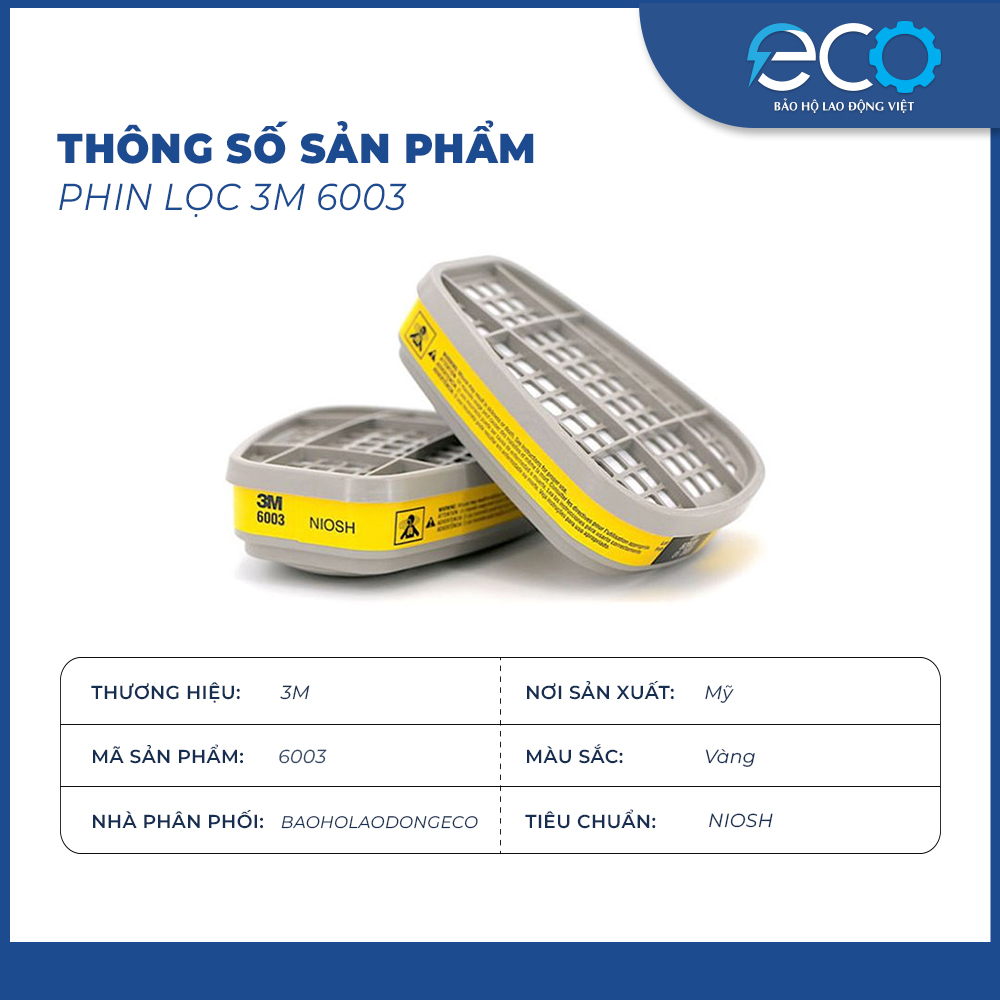 1 cặp phin lọc than hoạt tính 3M 6003 lọc hơi hữu cơ và khí axit, phun thuốc, phun sơn