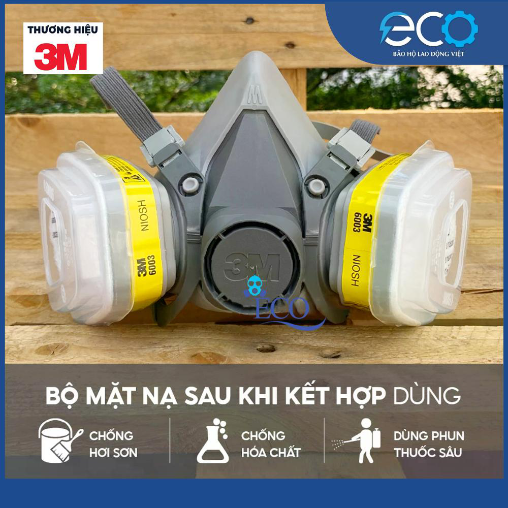 Bộ mặt nạ phòng độc 3M 6100/6200 kèm phin 6003, tấm lọc 5N11 và nắp giữ 501 lọc hơi hữu cơ và khí axit