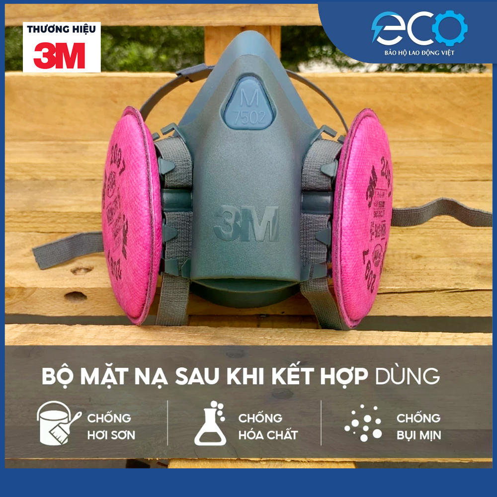 Bộ mặt nạ phòng độc 3M 7501/ 7502 kèm phin 2097 lọc bụi mịn, chống hơi độc, khí hàn cắt đúc kim loại