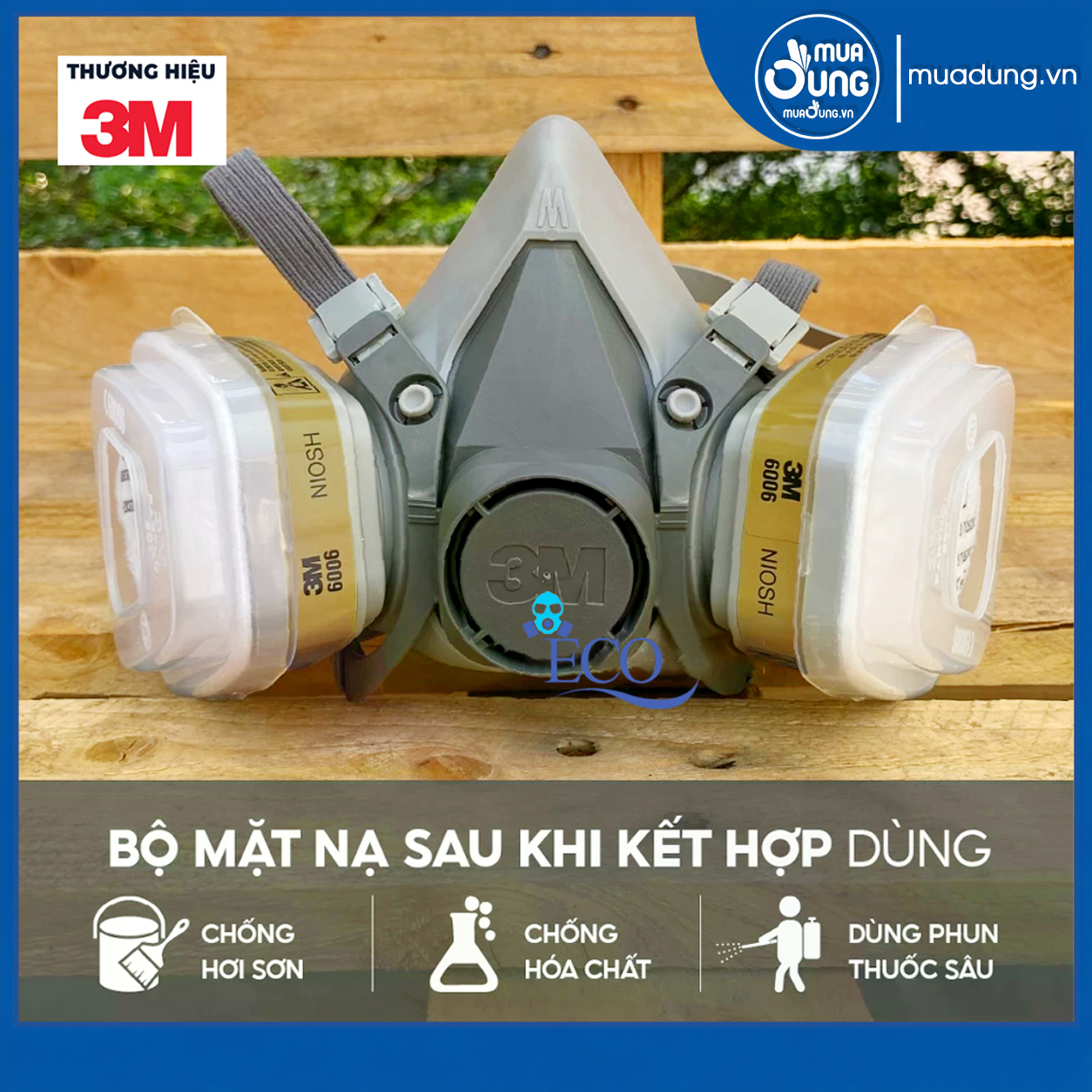 Combo 7 món mặt nạ phòng độc 3M 6100/6200 + Phin 6006, tấm lọc 5N11, nắp 501 – lọc hơi hữu cơ, amoniac, formaldehit, hF