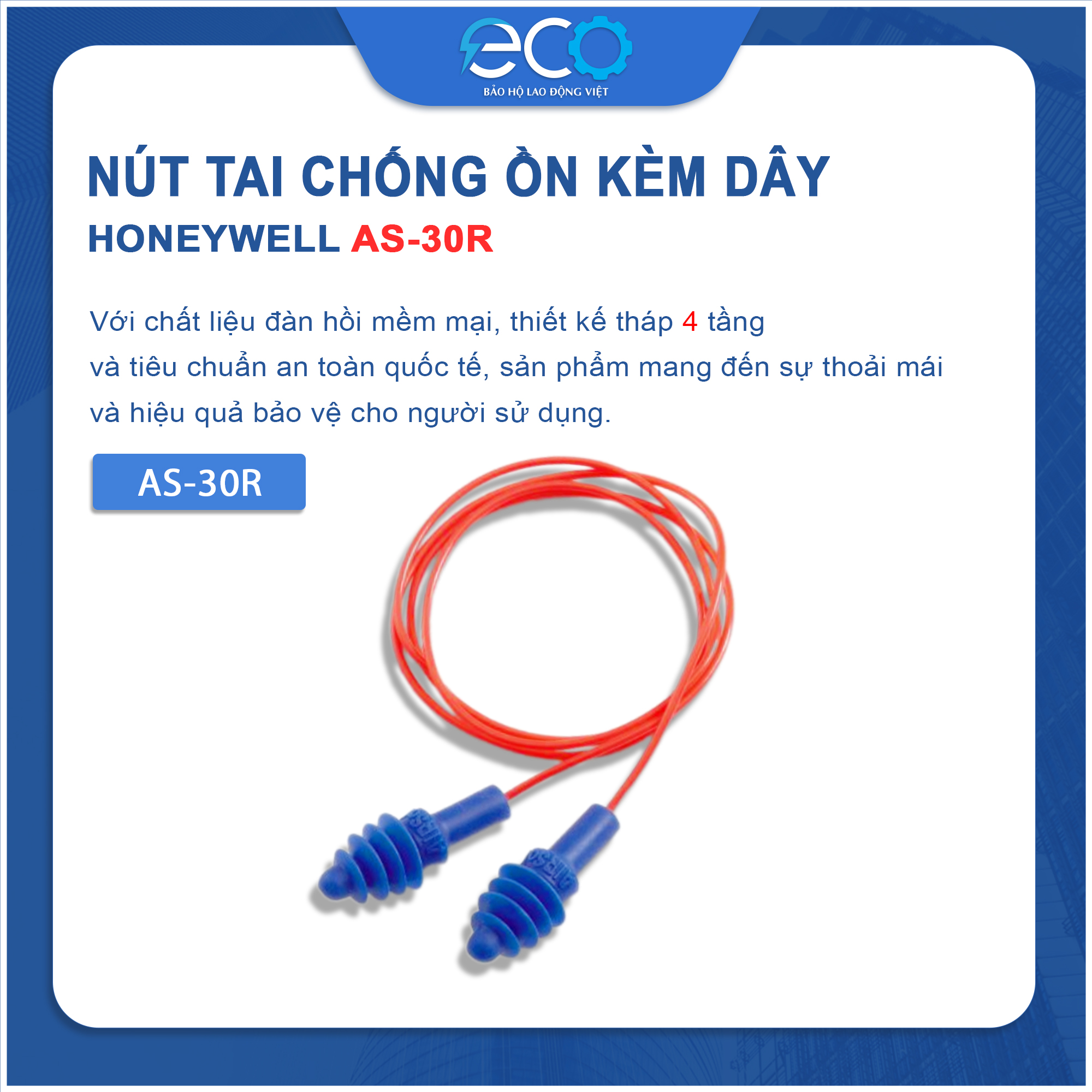 Nút Tai Chống Ồn Có Dây AS-30R Honeywell Chính Hãng – Giảm Ồn 27dB, Đeo Êm, Tái Sử Dụng