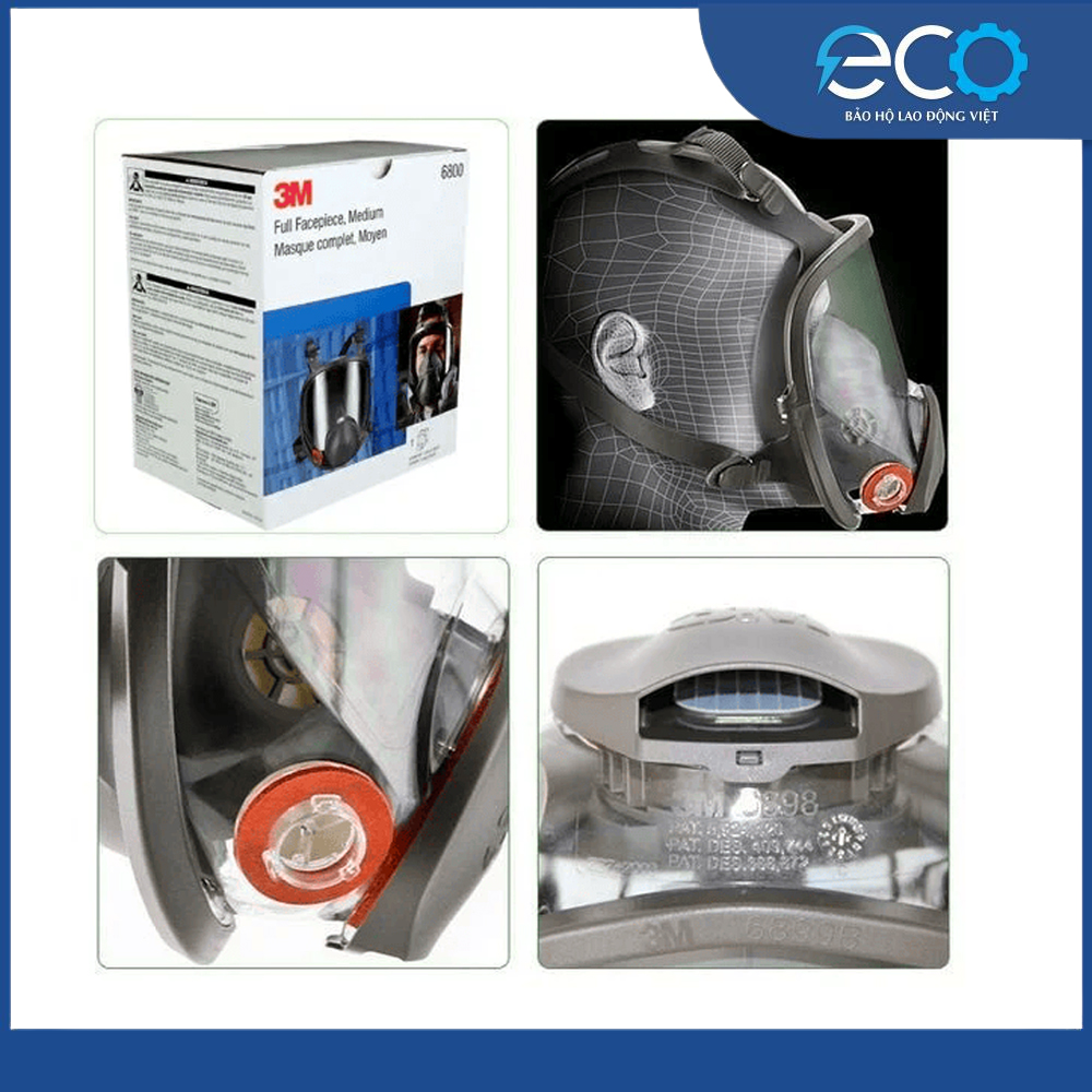 Mặt Nạ phòng độc 3M 6800 Kèm Phin 6001 + 5N11 + 501 – Bộ 7 Món Chính Hãng, Dùng Phun Sơn, Hơi Hóa Chất