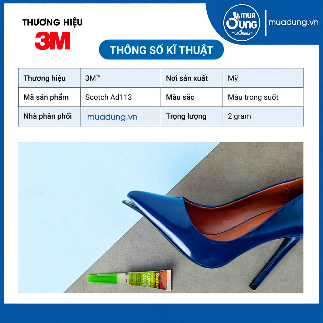 Keo 3M AD113 Super Glue 2g chính hãng – Keo dán giày, gỗ, nhựa, cao su, kim loại