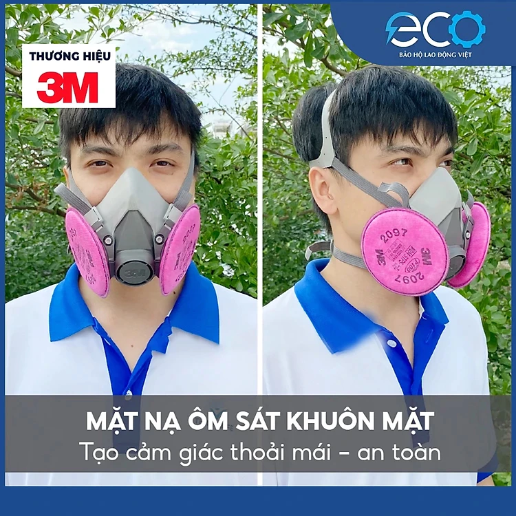 Combo mặt nạ phòng độc 3M 6100/6200/6300 kèm bông lọc 3M 2097 chuyên chuyên lọc khói hàn, lọc bụi mịn pm2.5, chống hơi sơn, vi khuẩn