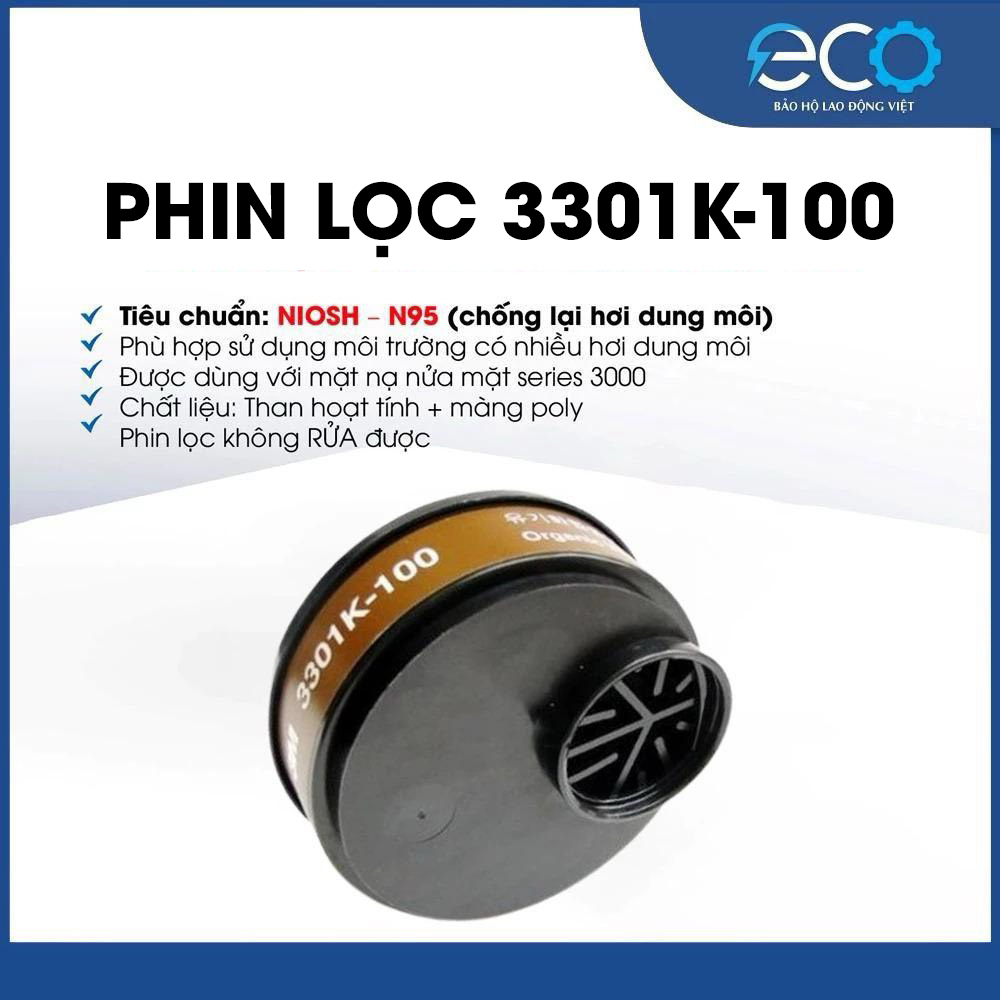 Mặt nạ ph&ograve;ng độc, chống bụi 3M 3100/3200 + Phin lọc 3301K-100 + Tấm lọc bụi 7711 + Nắp đậy 774
