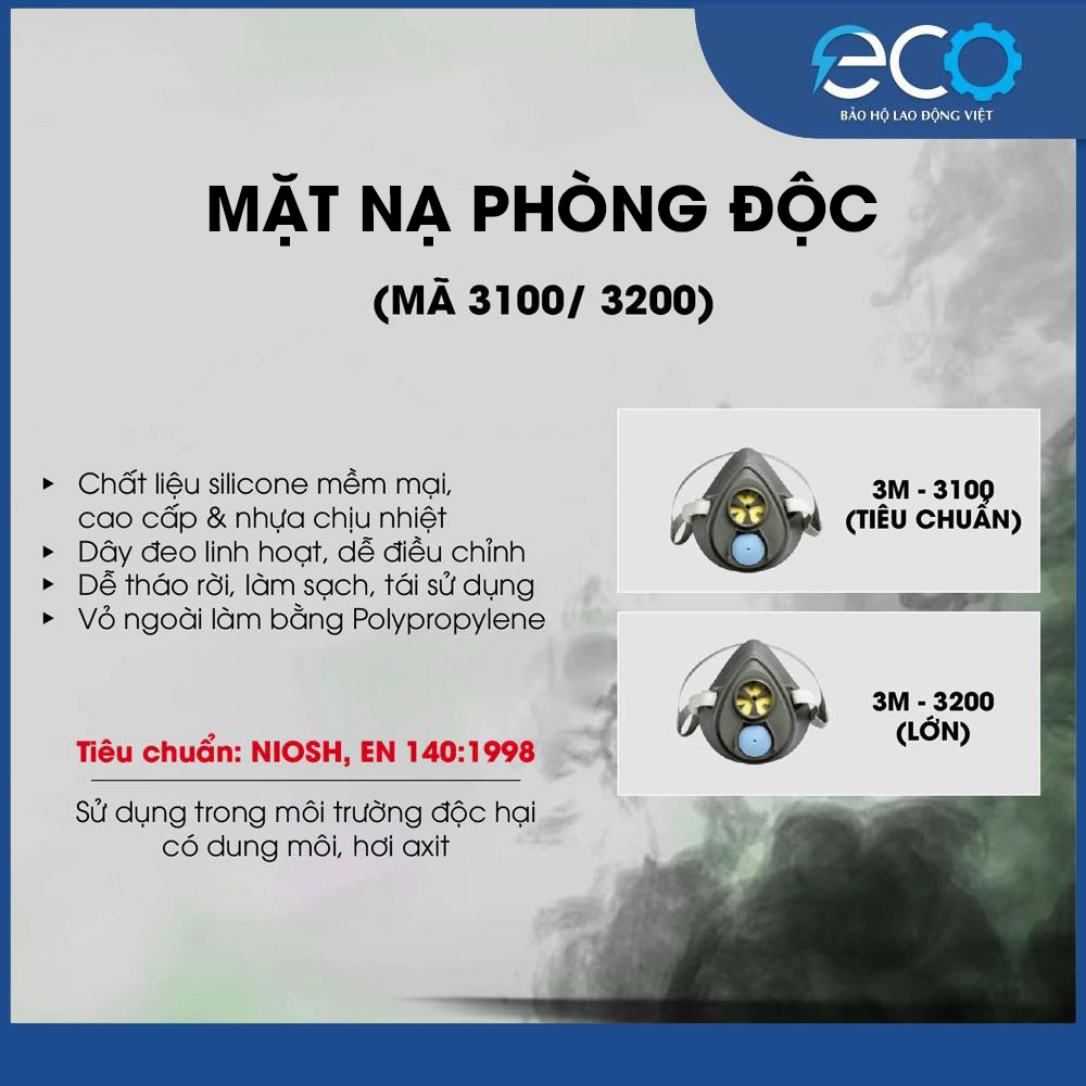 Mặt nạ ph&ograve;ng độc, chống bụi 3M 3100/3200 + Phin lọc 3301K-100 + Tấm lọc bụi 7711 + Nắp đậy 774